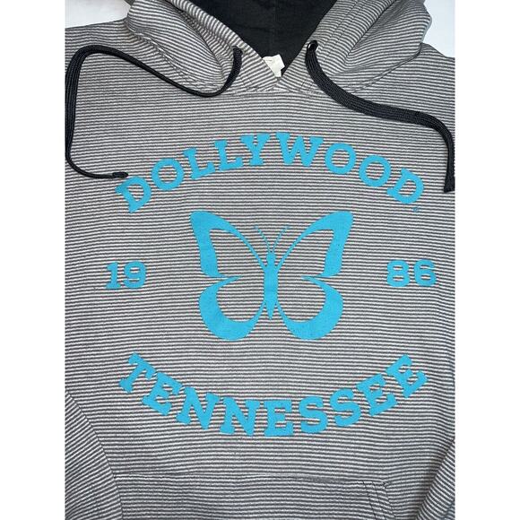Dollywood Hoodie Sweatshirt Size S Gray Striped Blue Butterfly Dolly Parton - Picture 5 of 16